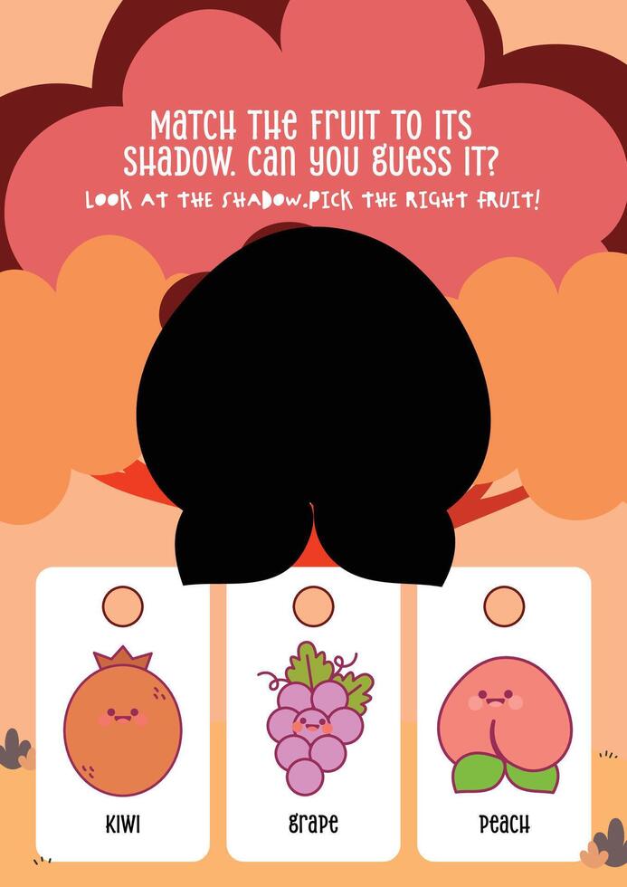 Colorful worksheet for kids with cute fruit shadows to match and boost shape recognition through playful activity vector