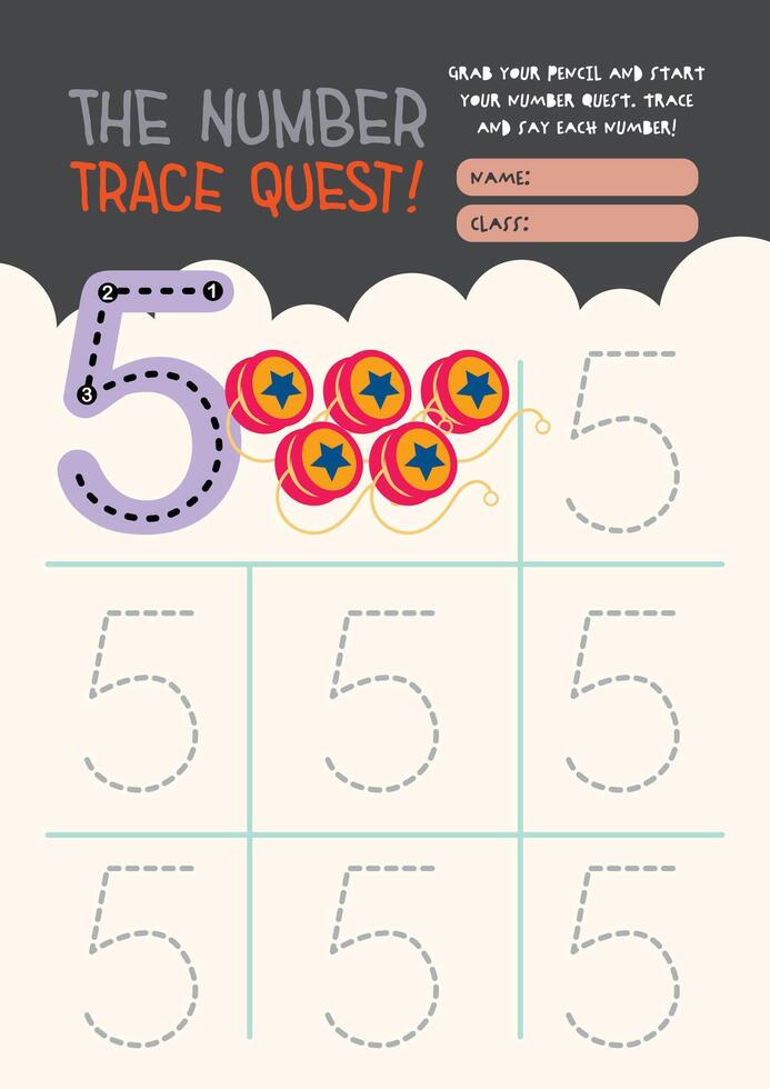 Cute kawaii worksheet for kids featuring fun printable number tracing to support early math skills and handwriting practice in a colorful educational format vector