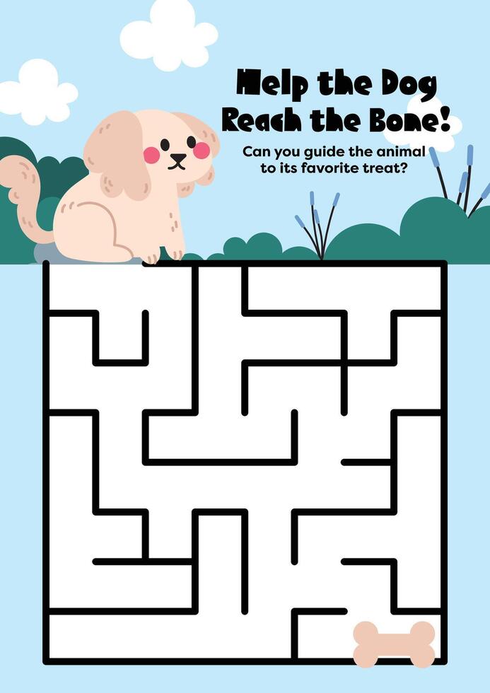 Educational kawaii worksheet with fun animal to food maze tracing activity for kids learning through play vector
