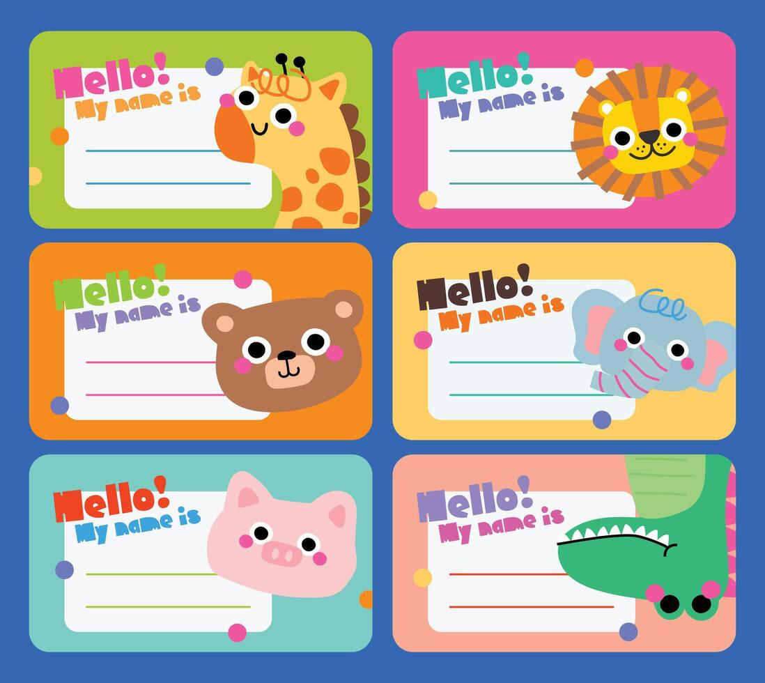 Cute kawaii animal themed name label sticker set for kids perfect for back to school supplies helps organize books lunch boxes and personal items in a fun way vector