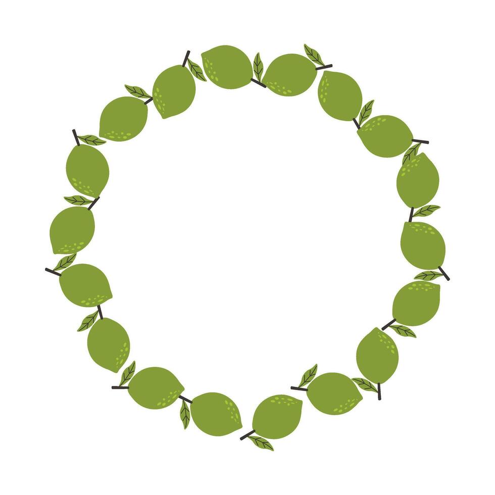 A wreath with limes and leaves arranged in a circle. Bright and fresh citrus design perfect for summer themes, tropical backgrounds and food packaging vector