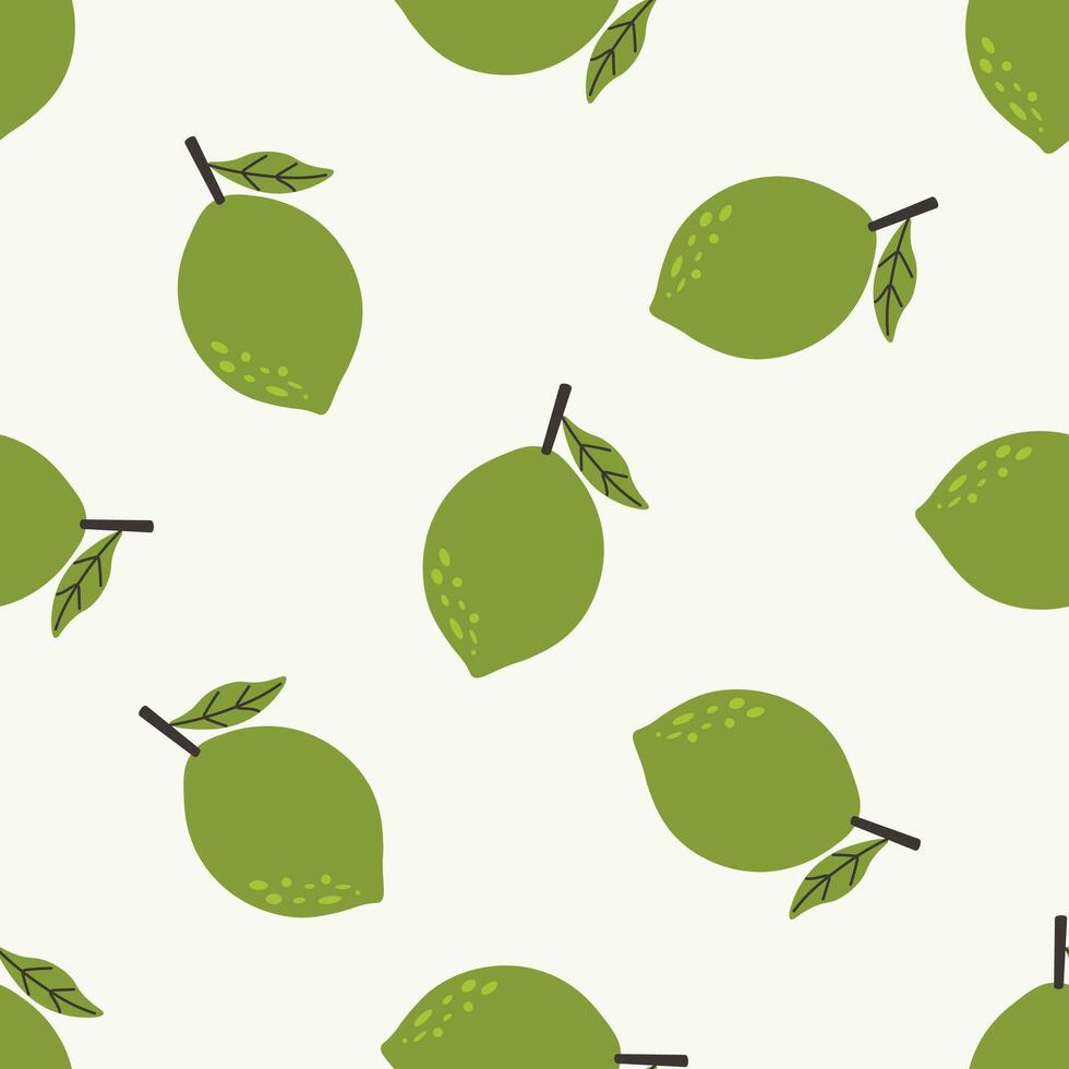Seamless pattern featuring lime on light green background. Perfect for summer designs, food packaging, fabric, or kitchen-themed prints vector