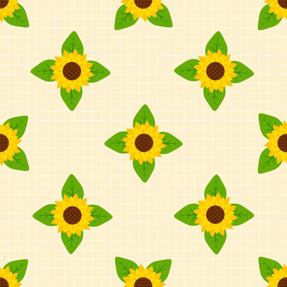 Seamless sunflower pattern with leaves on cream background. Perfect for summer textiles, wrapping paper, wallpapers, and nature-themed designs vector