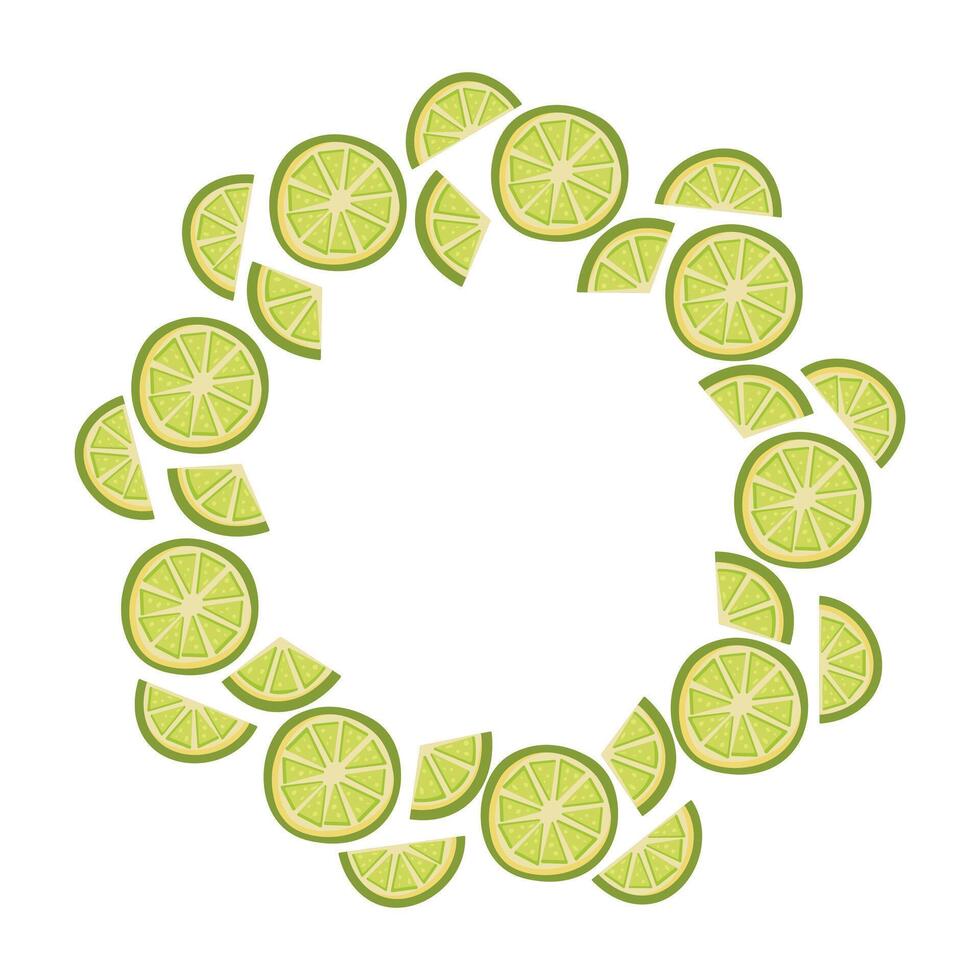 A wreath with sliced limes arranged in a circle. Bright and fresh citrus design perfect for summer themes, tropical backgrounds and food packaging vector