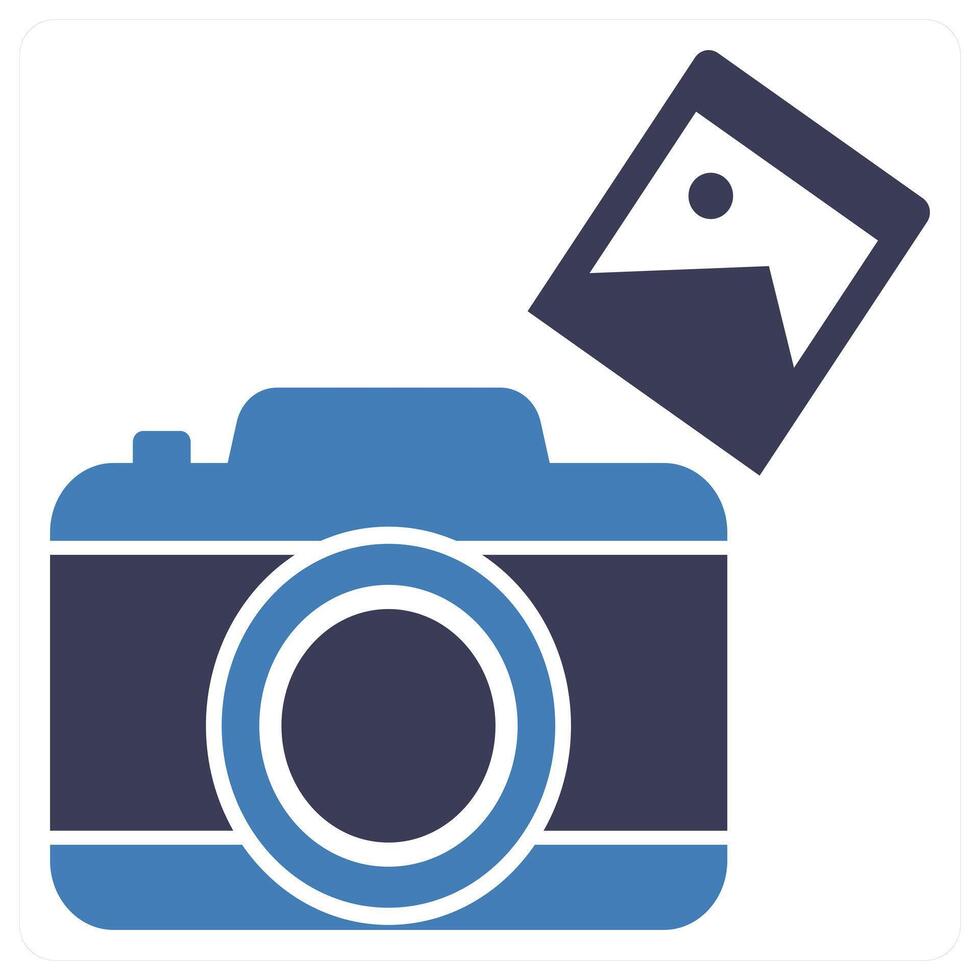 Camera and picture icon in blue color vector