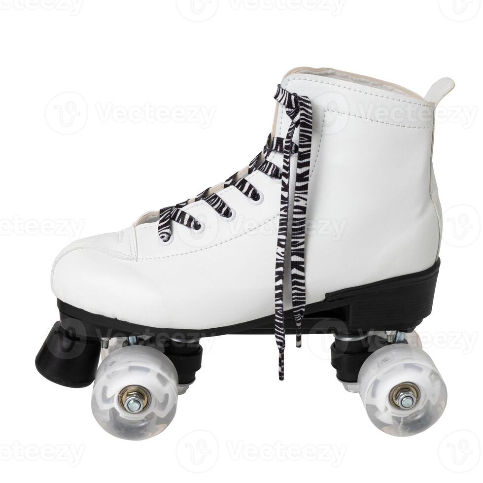White roller skate with black and white laces on white background photo