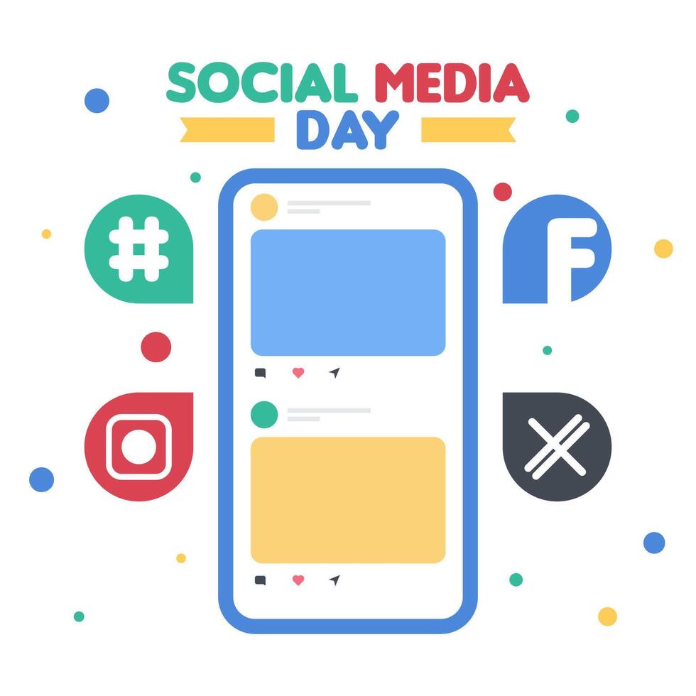 Happy social media day illustration with notification pop up vector