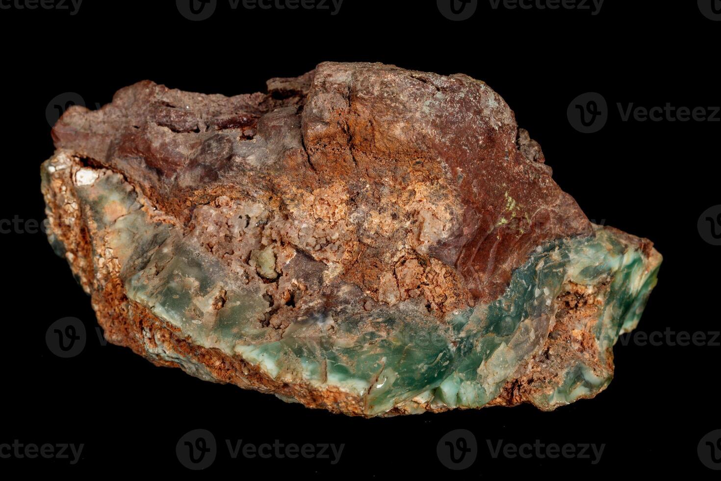 Macro of a stone, Chrysoprase mineral on a black background photo