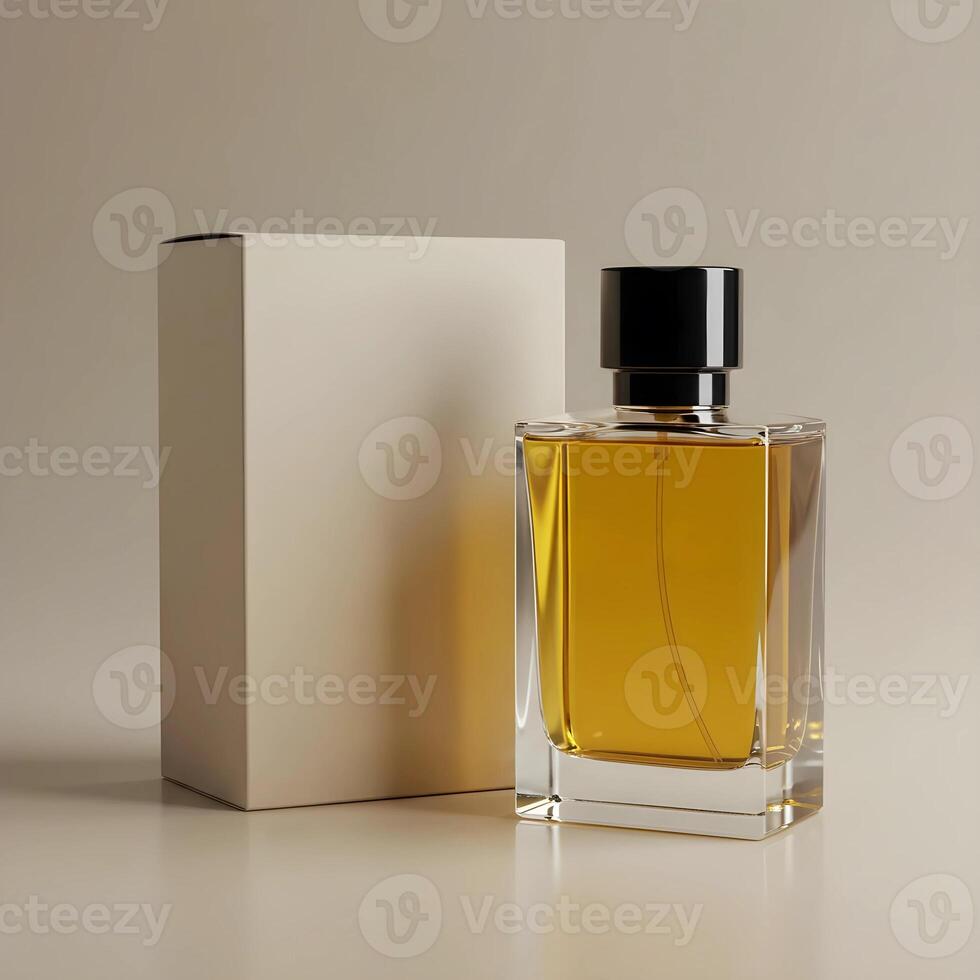 Mockup on Glass Perfume Bottle with Matching Box 1 photo