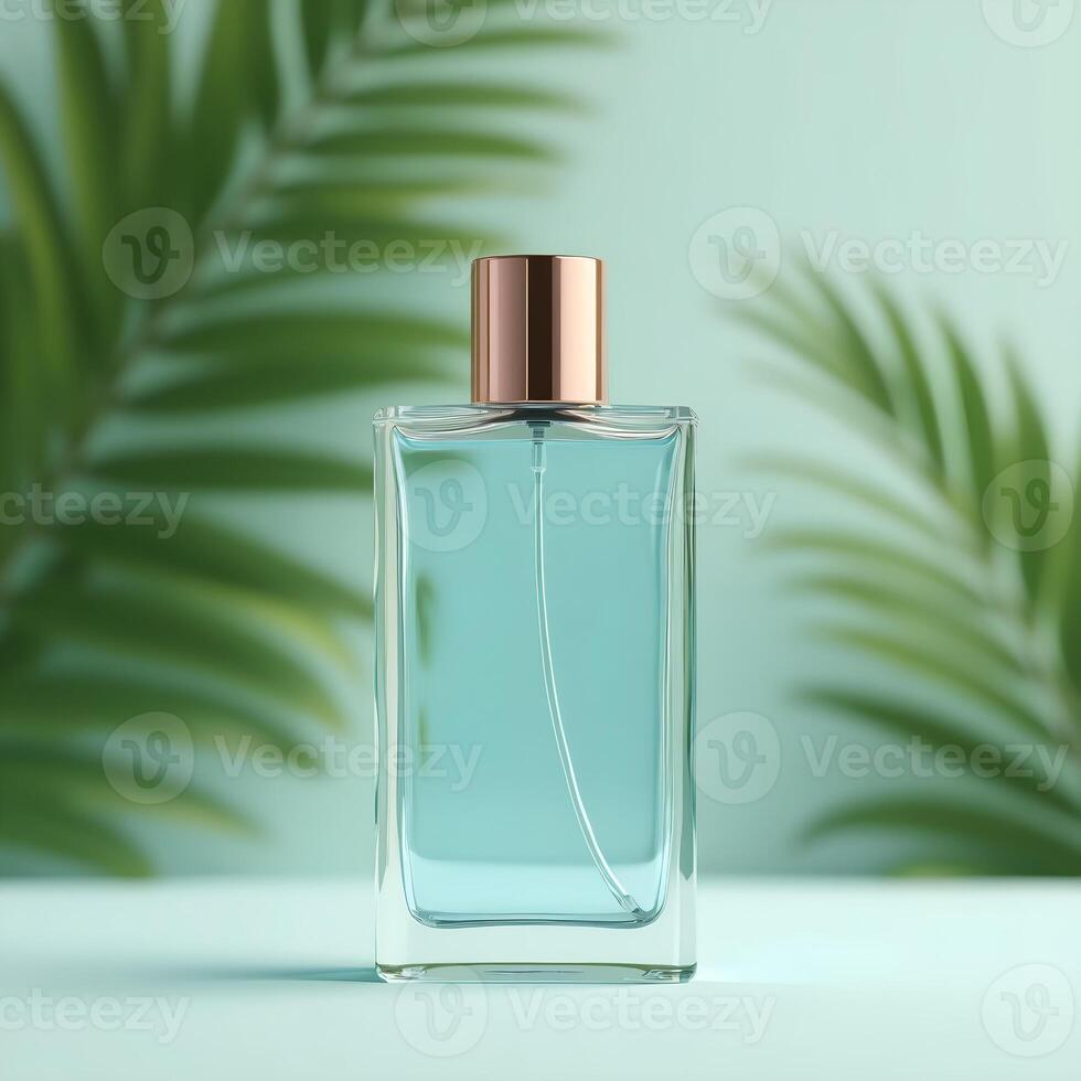 Mockup on Elegant Perfume Bottle with Green Leaves 2 photo