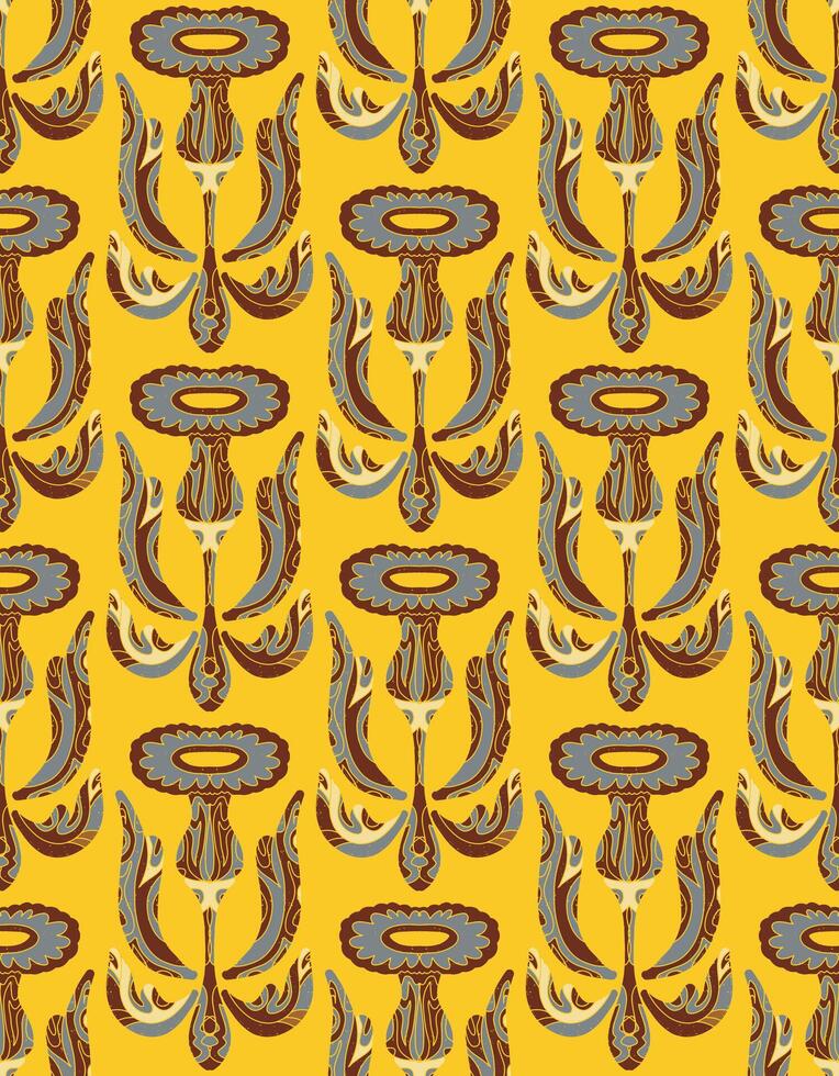 a yellow and brown pattern with a flower on it vector