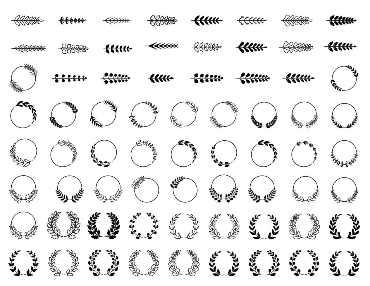 Set of black silhouette circular Laurel Wreath icons vector