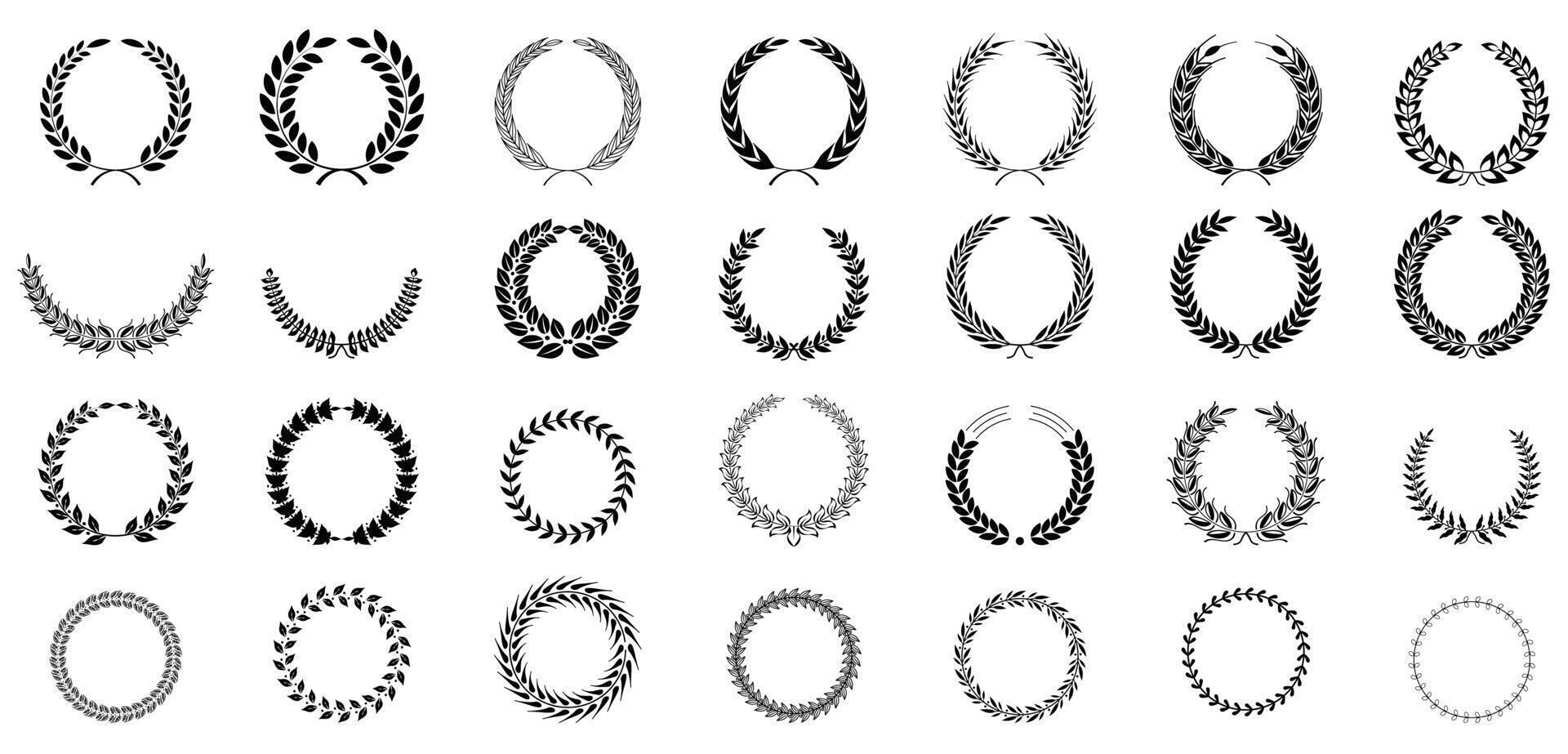 Silhouette set of circular Laurel Wreath icons vector