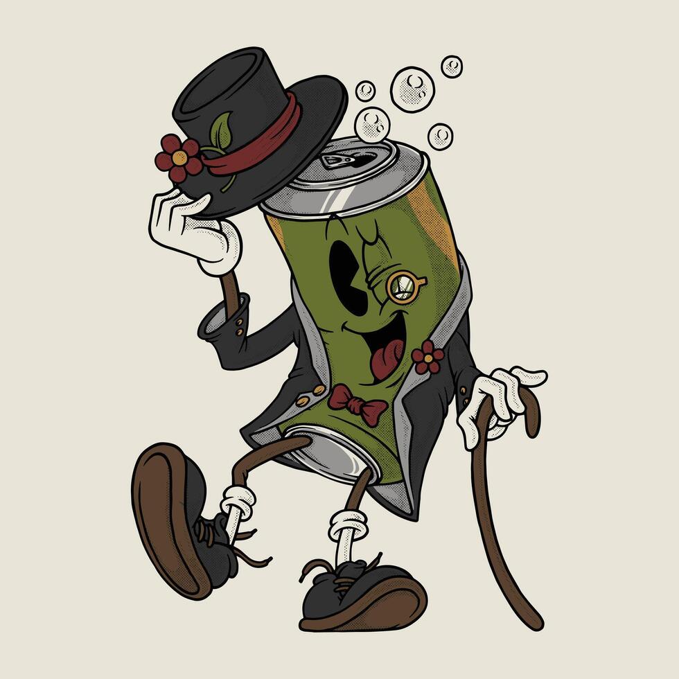 Retro Cartoon Soda Can Gentleman Mascot vector