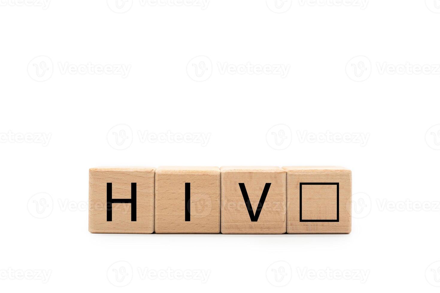 Wooden block with the letters H, I, V and checkbox isolated on white background. Copy space and Clipping Path. Medical concept. photo