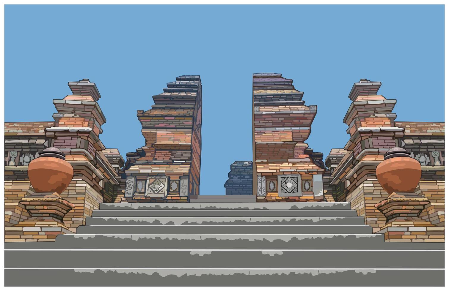 Sapit Urang Makam Raja Imogiri, Ancient Indonesian Royal Temple Gate with Stone Stairs, Illustration. vector