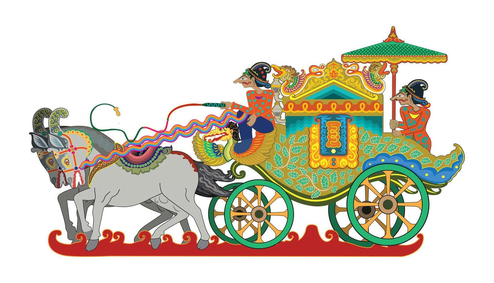 Wayang kereta kencana, Indonesian traditional shadow puppet form, illustration style. vector