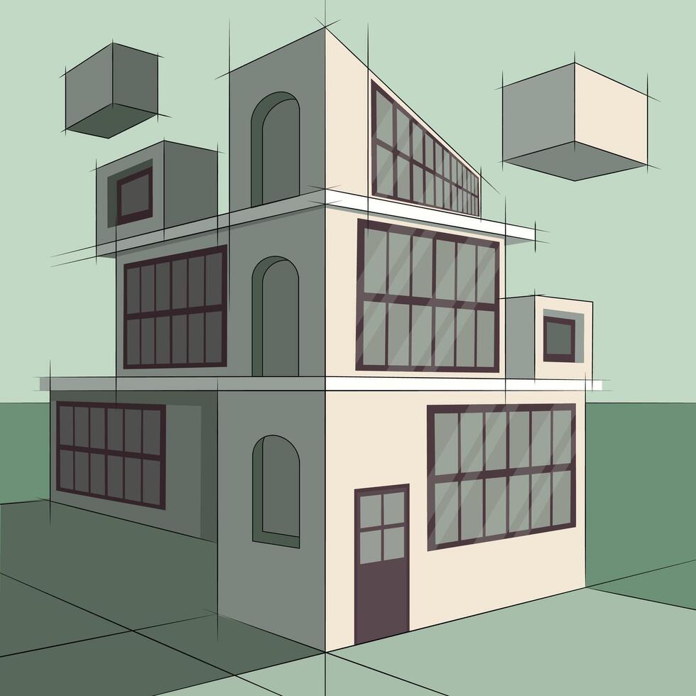 Architecture blueprint building concept abstract perspective vector