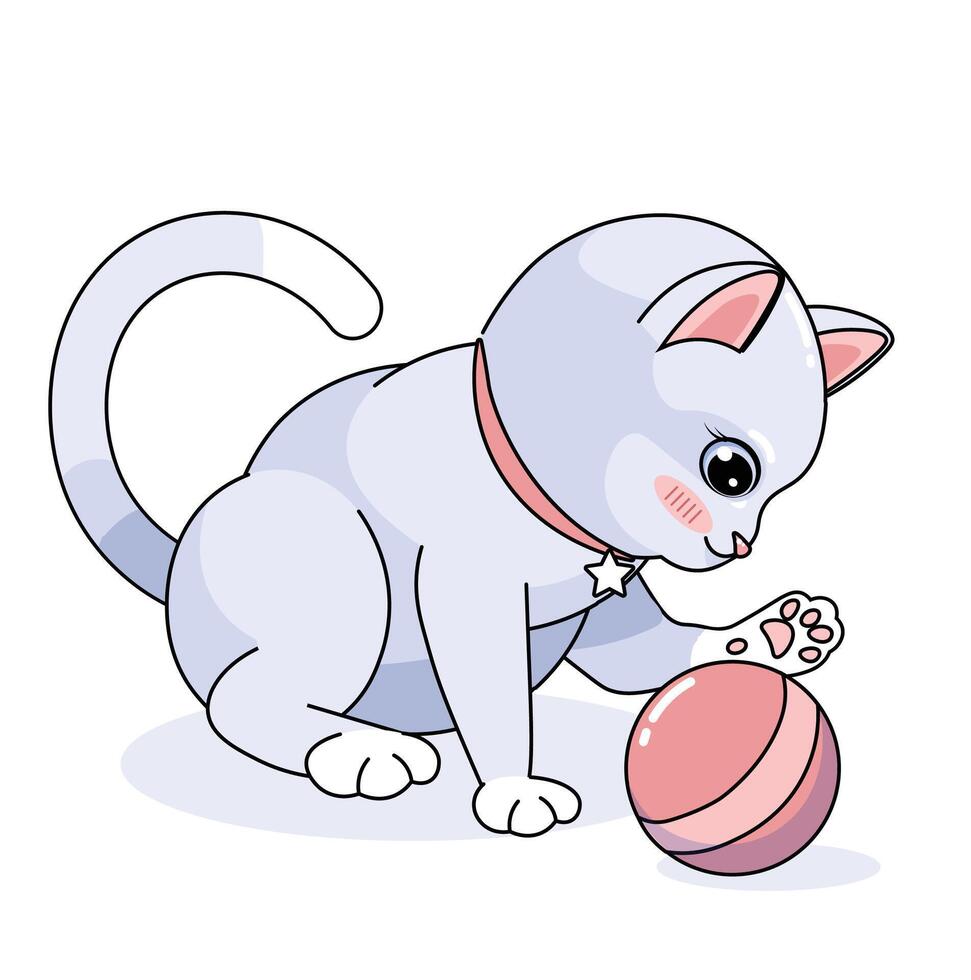 Kawai kitten with a ball. Cute and playful pet vector