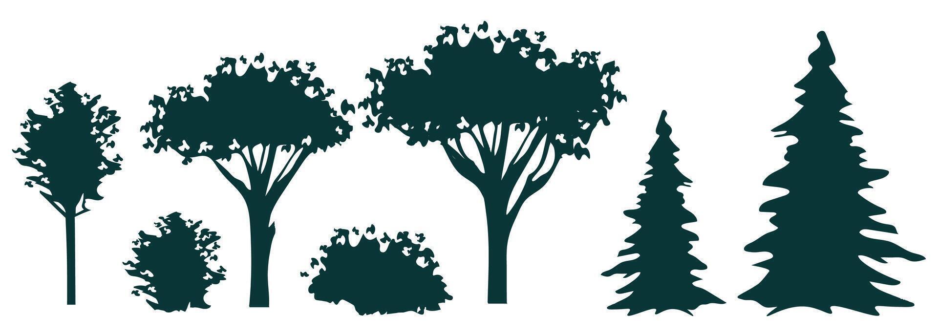 trees silhouettes, bush and spruce vector