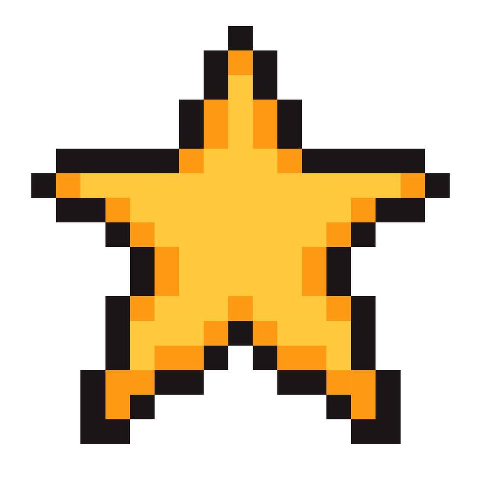 Pixel art star emoji 8 bit shining star icon isolated on white background vector