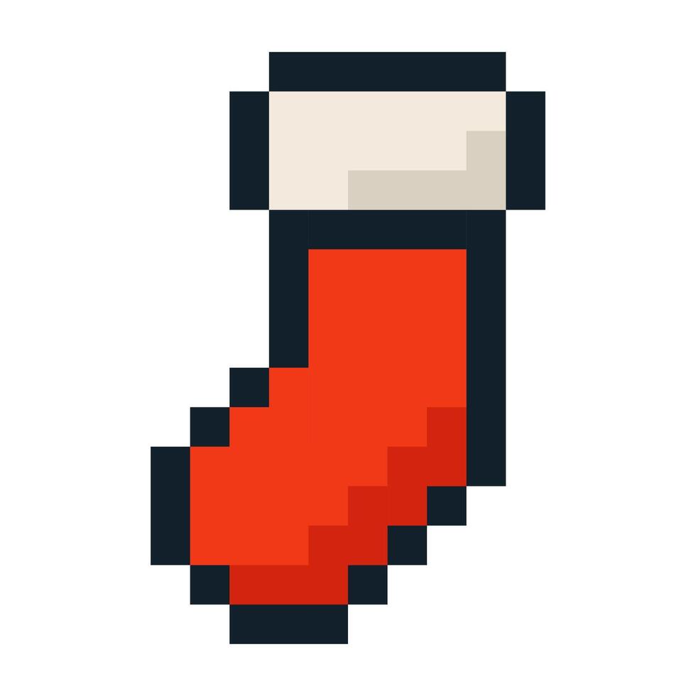 Pixel art Christmas stocking 8 bit holiday sock isolated on white background vector