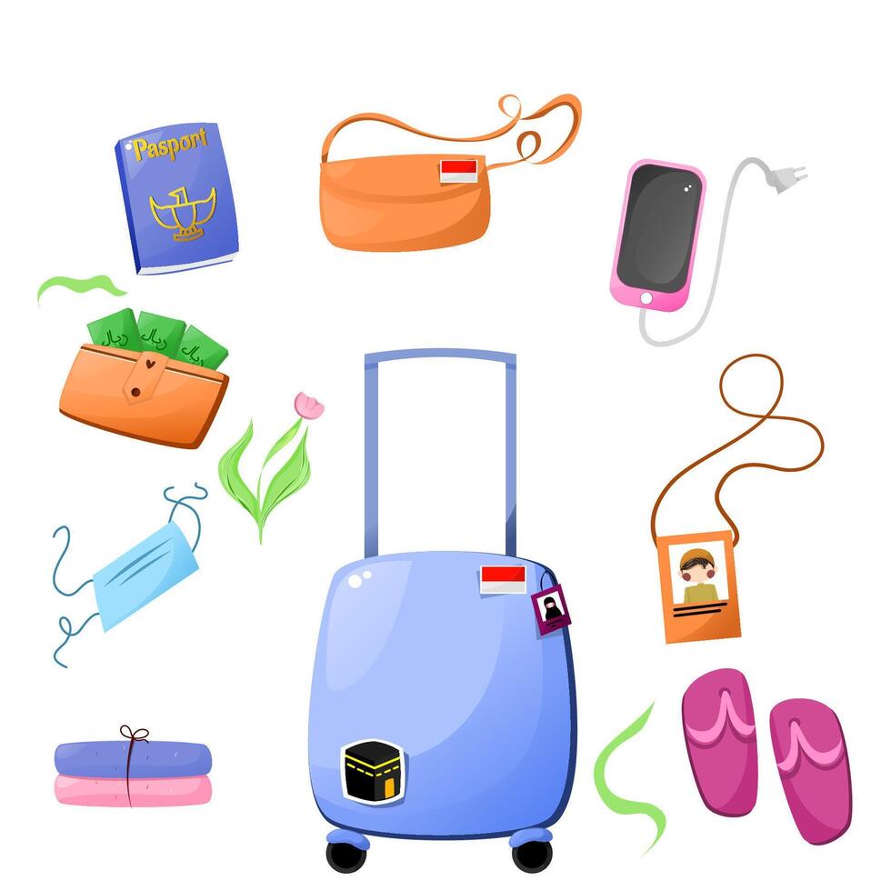 Essential Items for Hajj Pilgrimage vector