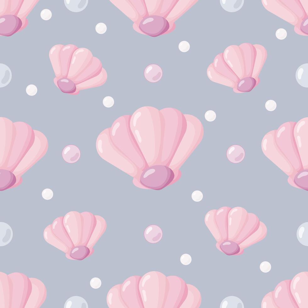 Cute Pink Shells and Pearls Seamless Pattern vector