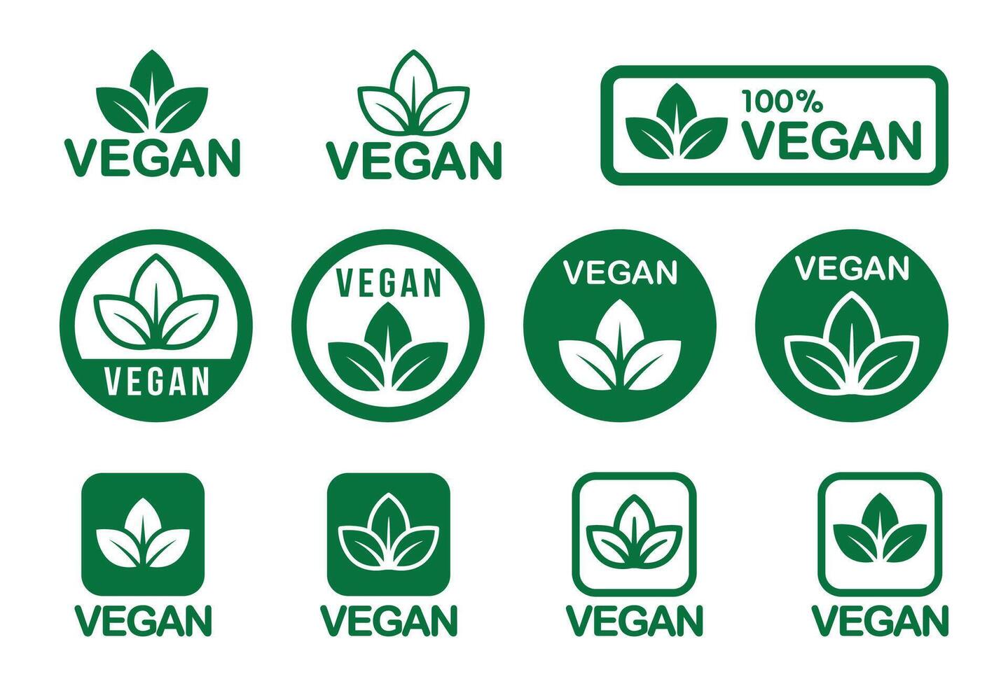 Set of Minimal Vegan Icons and Labels for Organic and Plant-Based Products vector