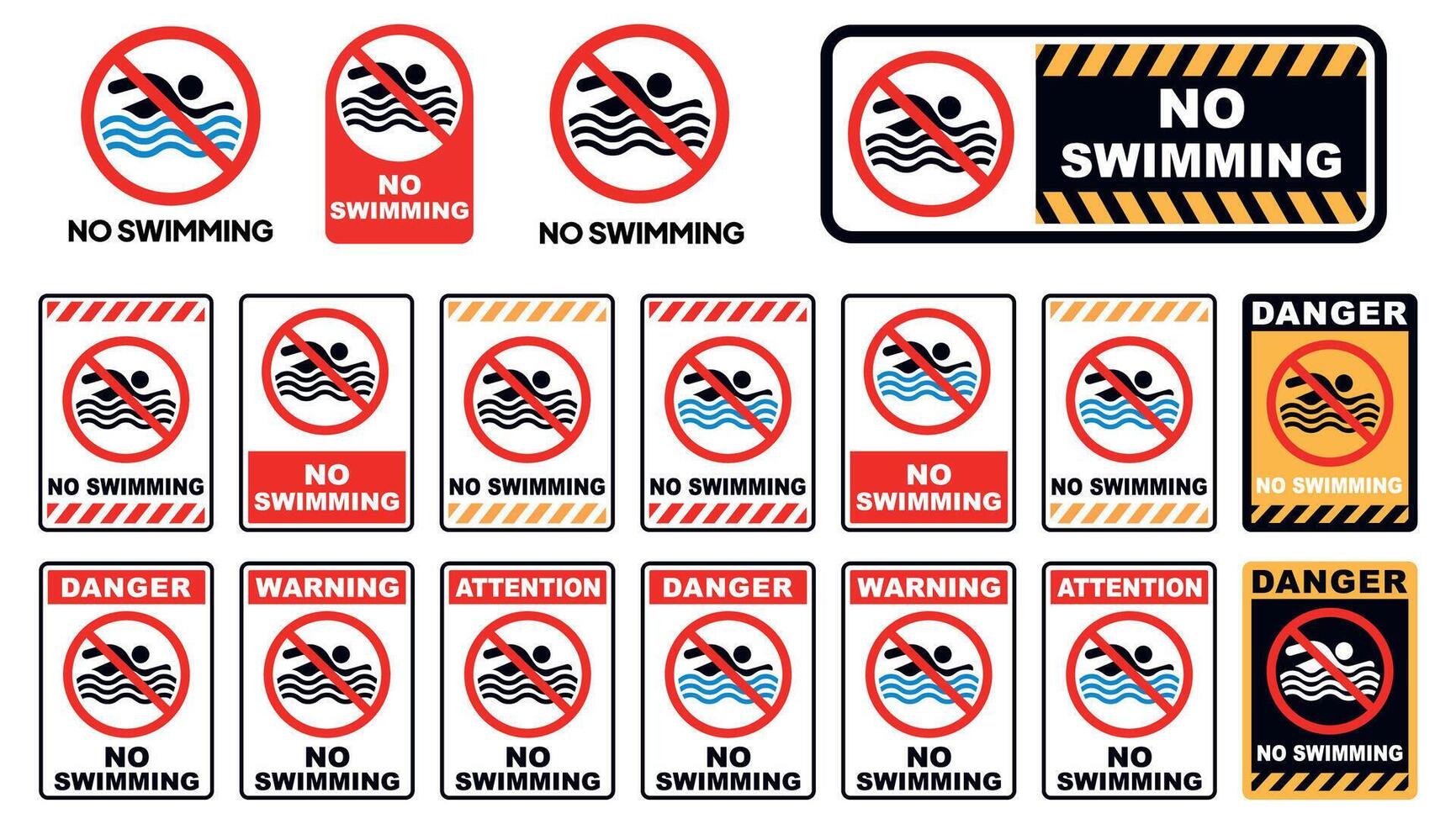 Collection of no swimming signs vector