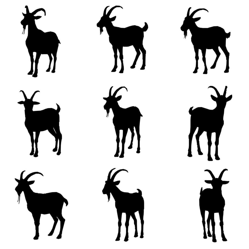Goat Silhouette Set on White Background vector