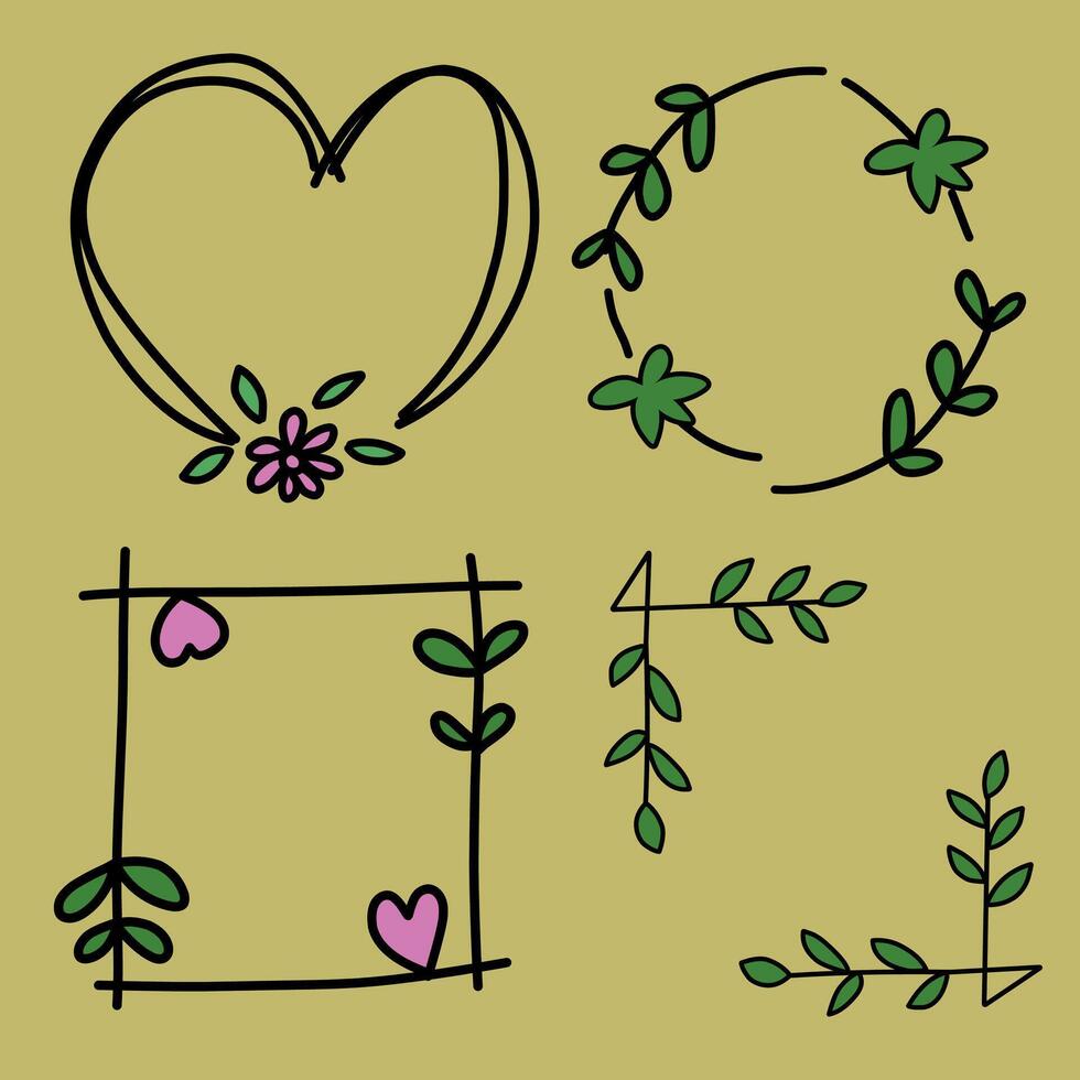 Kawaii botanical frame with green leaves on corner vector
