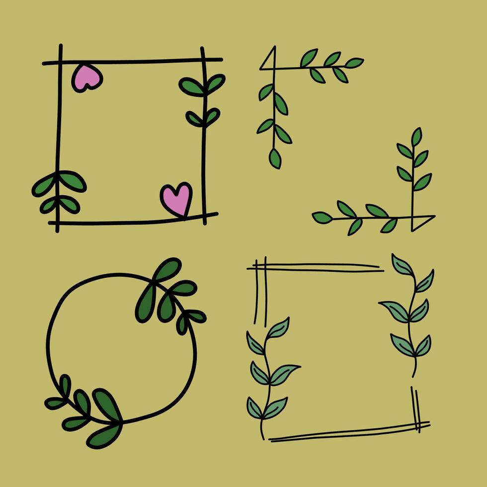 Botanical frame with green leaves kawaii style vector
