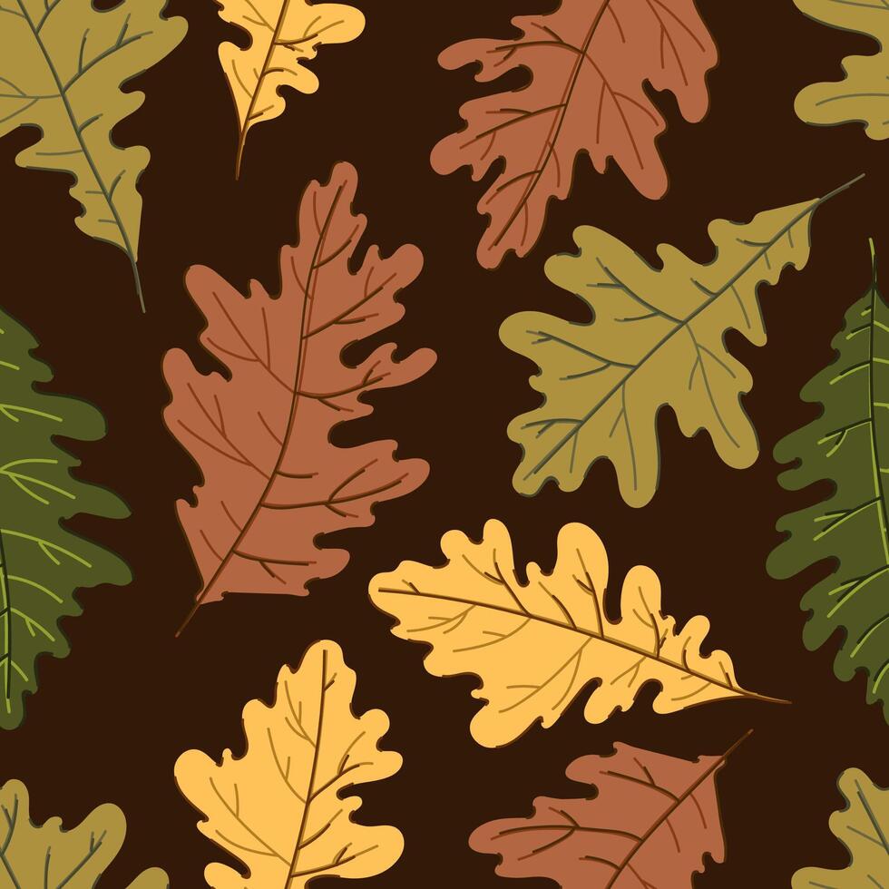oak leaves and acorns colorful autumn seamless pattern. Forest fall botanical texture tor textile vector