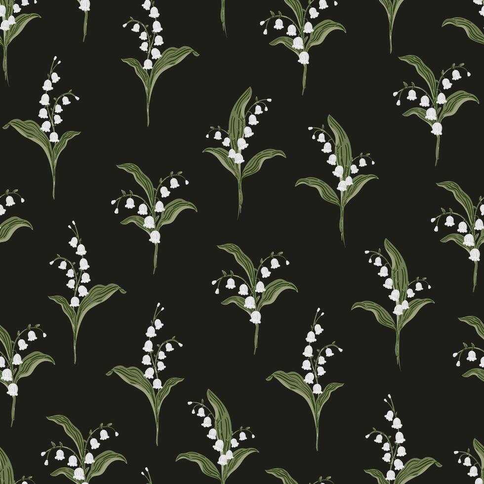 Lily Of the Valley Flower bouquet botanical May Birth Month Flower seamless Pattern texture vector