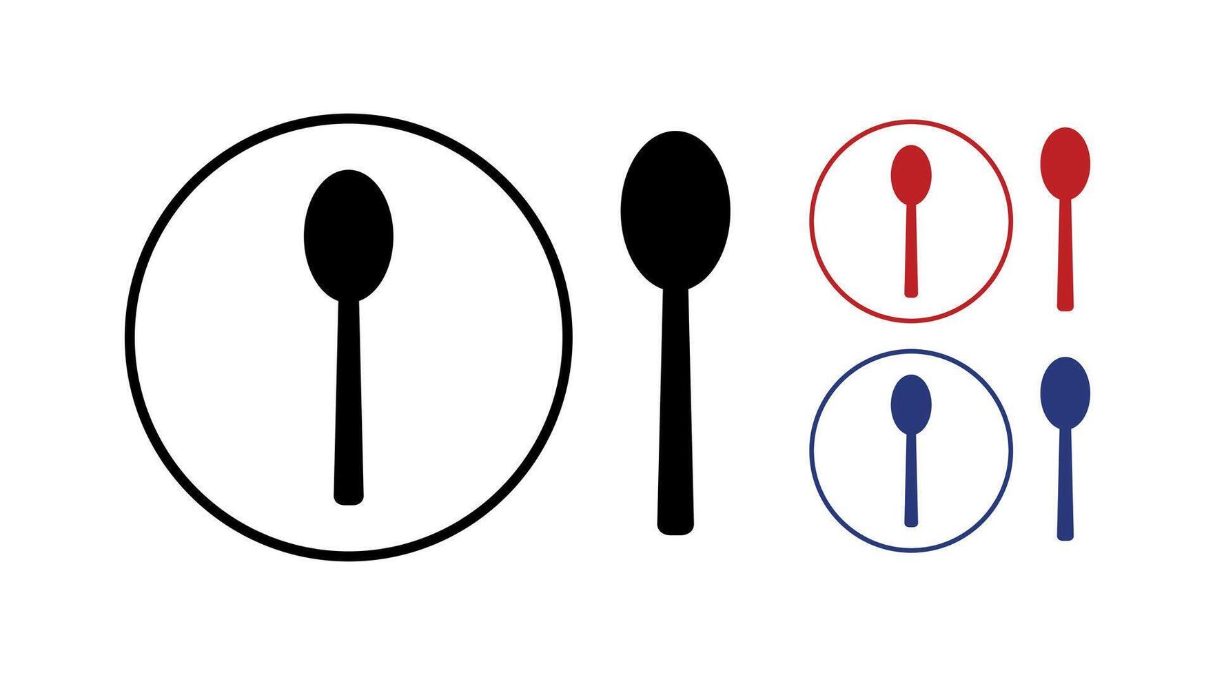 A set of spoon icons, each of which is isolated. They are used to create menus, infographics, web pages, and design. Stock illustration vector