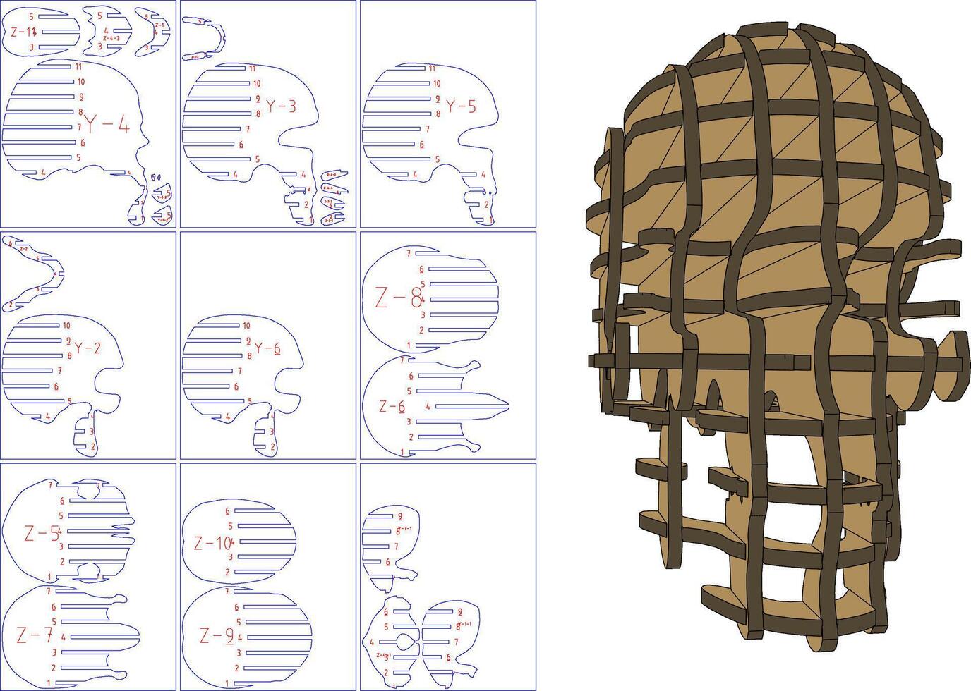 3d Skull Puzzle cnc laser cutting 3 mm vector