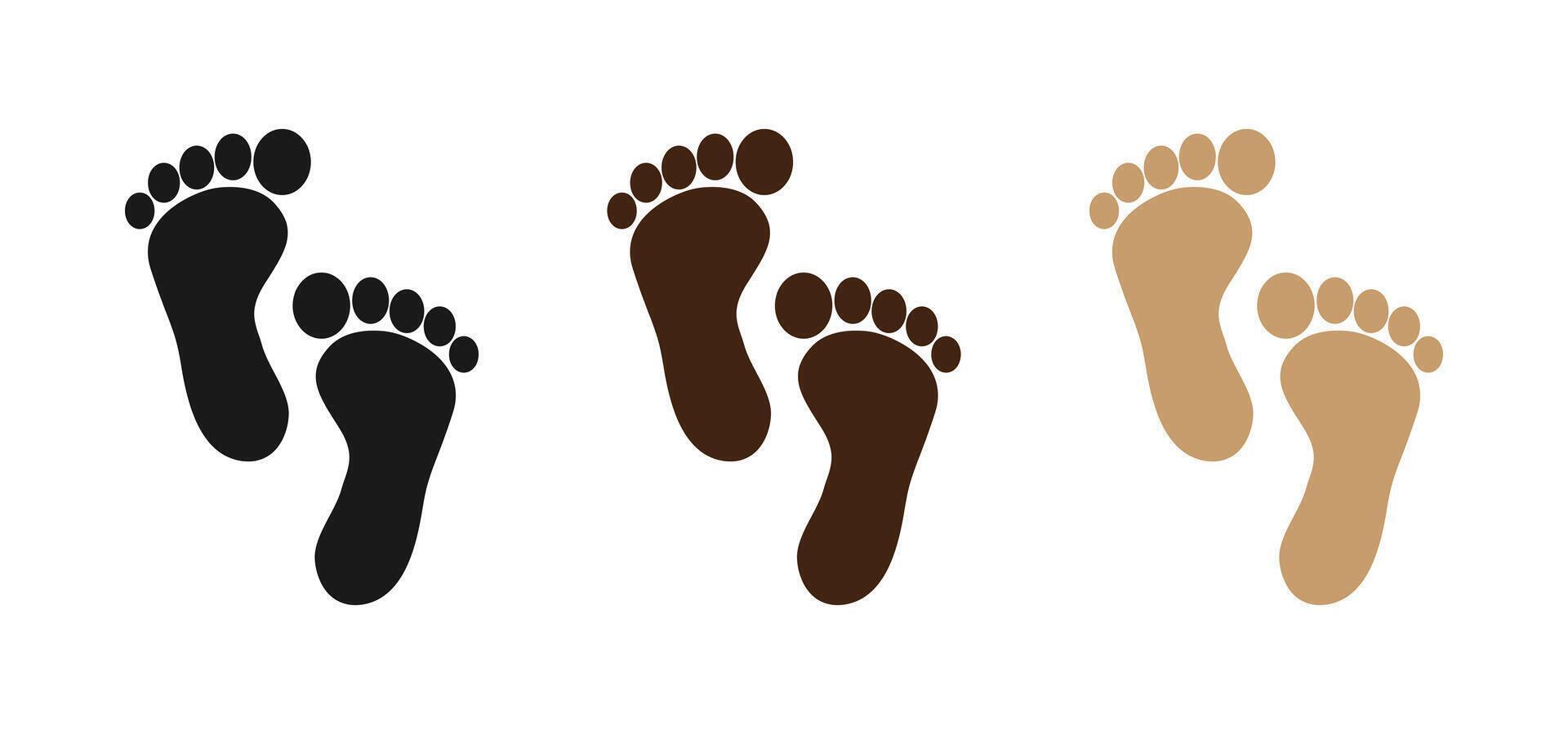 A simple graphic showing three pairs of footprints in black brown and beige representing diversity and inclusion. vector
