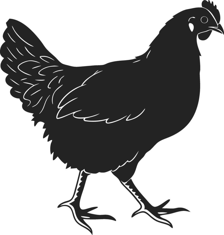 A black and white silhouette of a chicken vector