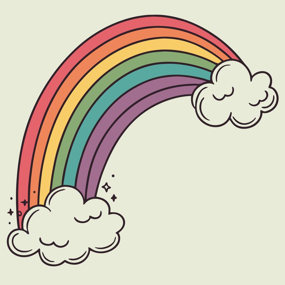 A colorful rainbow with red orange yellow green blue and purple ending in clouds on a light background vector