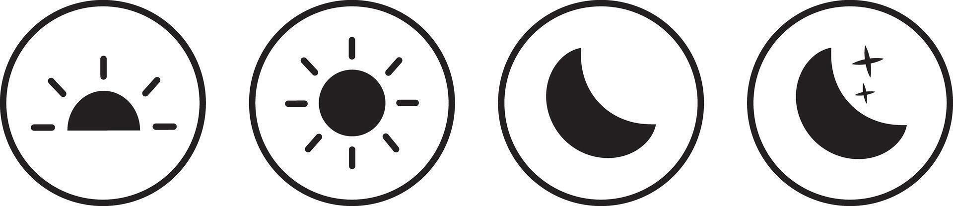 Sun and moon icons set , Screen modes icons set, brightness and contrast level control symbols, Dark and light mode icons , vector