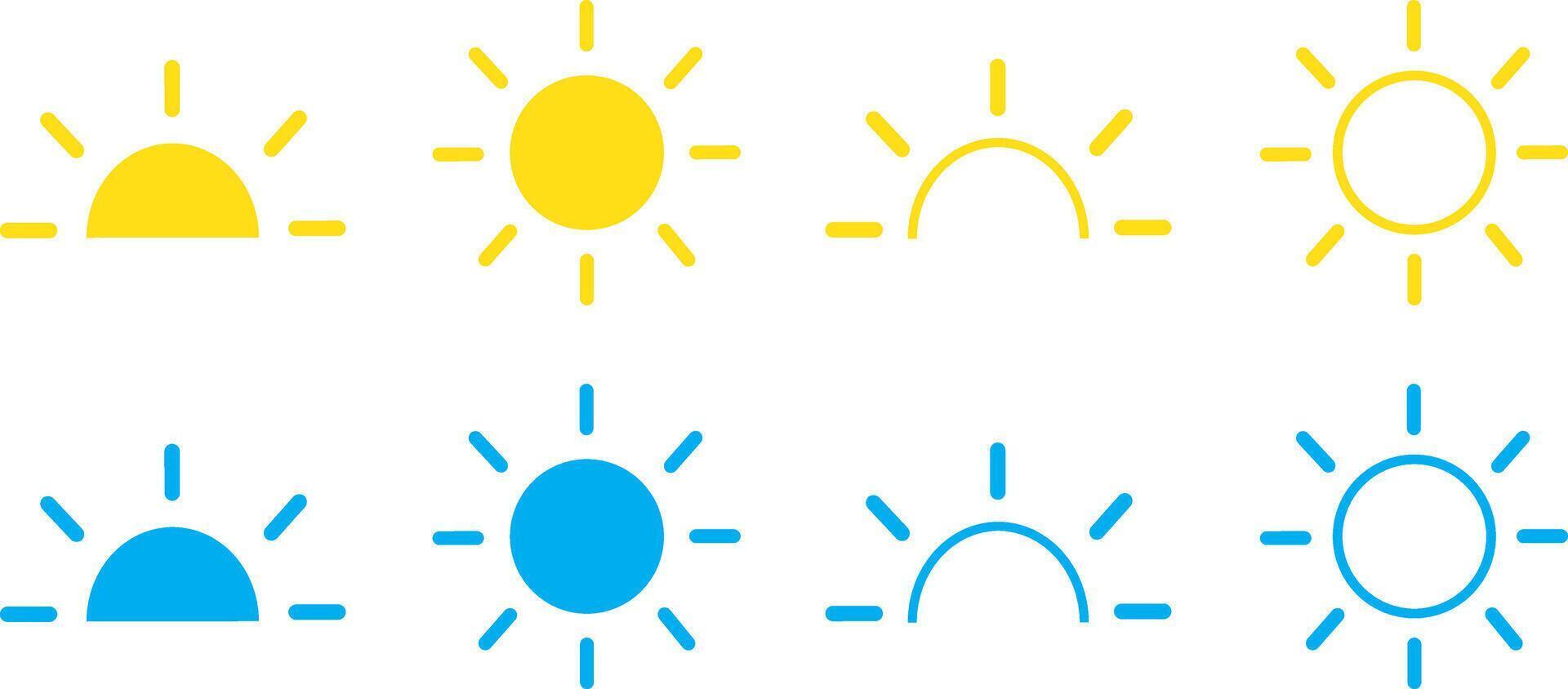 Sun and moon icons set , Screen modes icons set, brightness and contrast level control symbols Circle with arrow sun and moon illustration, vector