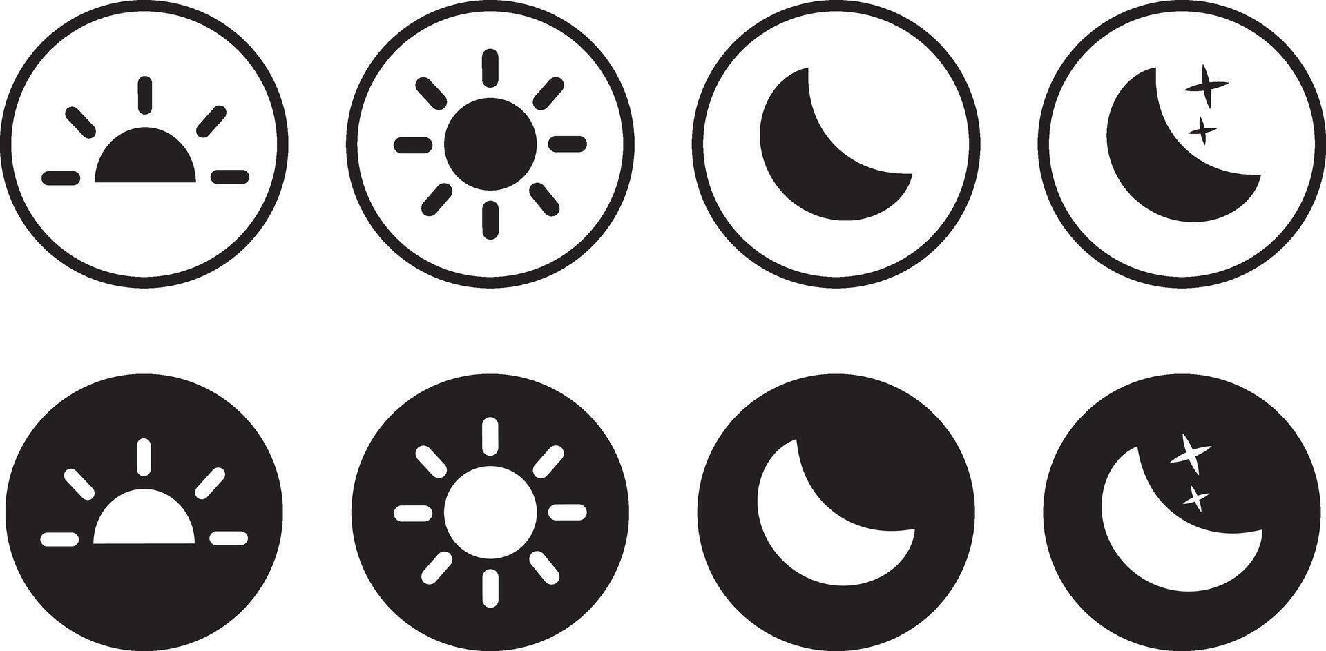 Set of black sun icons with varied rays. Dark and light mode symbol. dark and light mode icons, Weather icons, isolated element vactor, vector