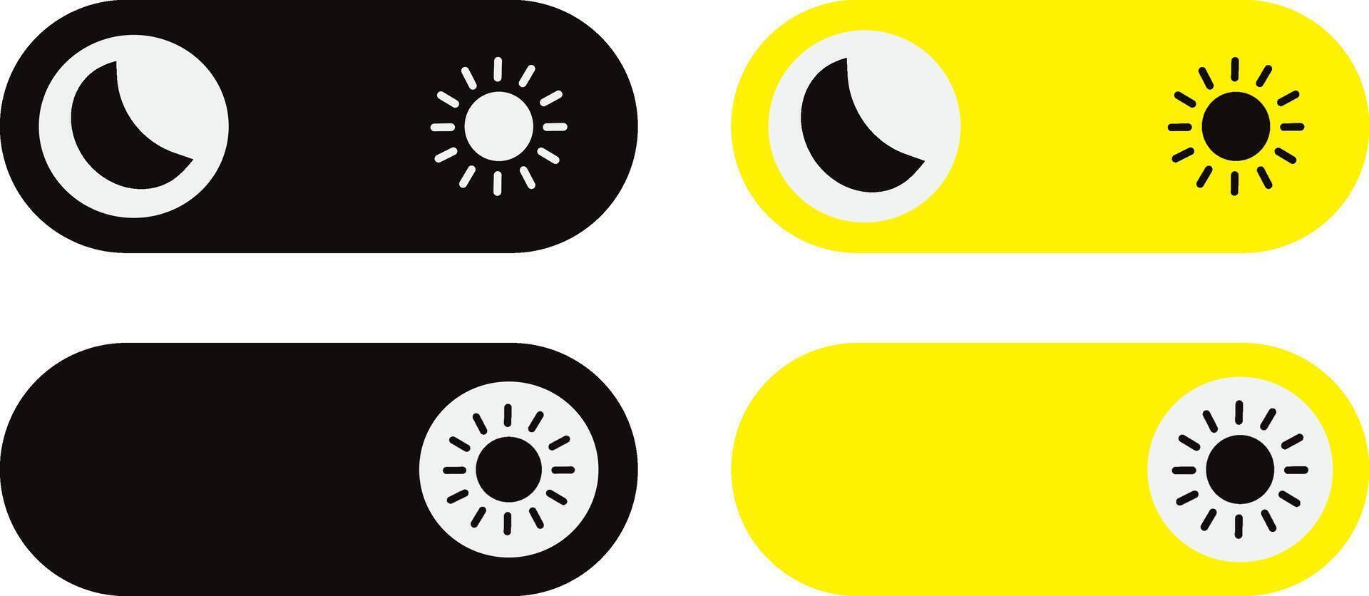 On and Off toggle switch buttons. Dark mode switch. dark and light mode icons, user interface, and website. Day and Night Mode illustration, vector