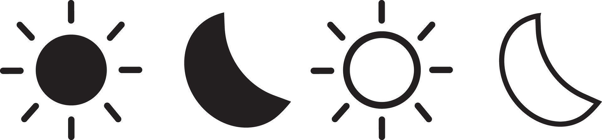 Day and night mode set icon. Screen modes icons set, brightness and contrast level control symbols, Black and white illustration, vector