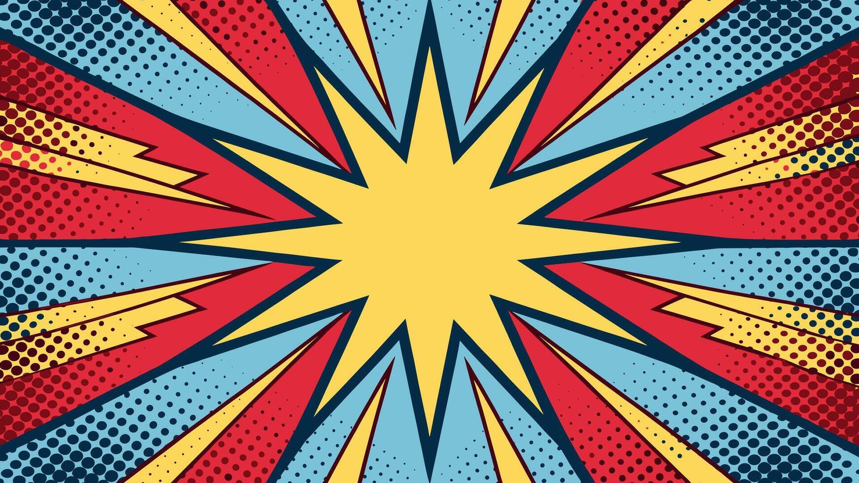 Retro comic book style explosion burst effect vintage banner with radial background design art vector