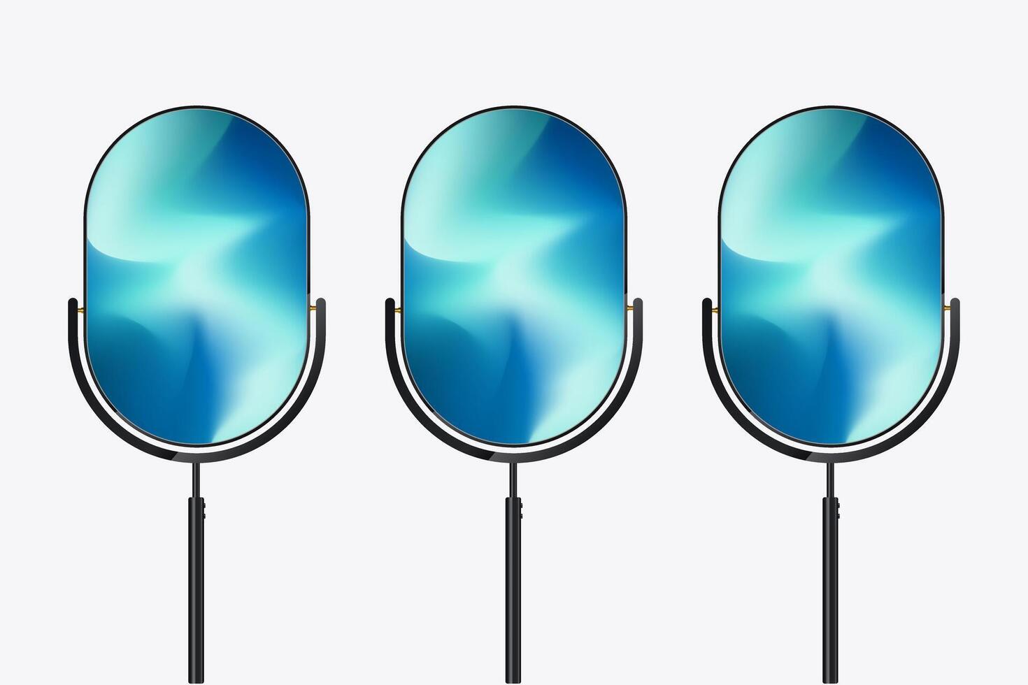 Group of three Technology sleek LED screens TV with minimalist legs and a clean, A Technology LED screen futuristic user interface for promotional visuals. vector