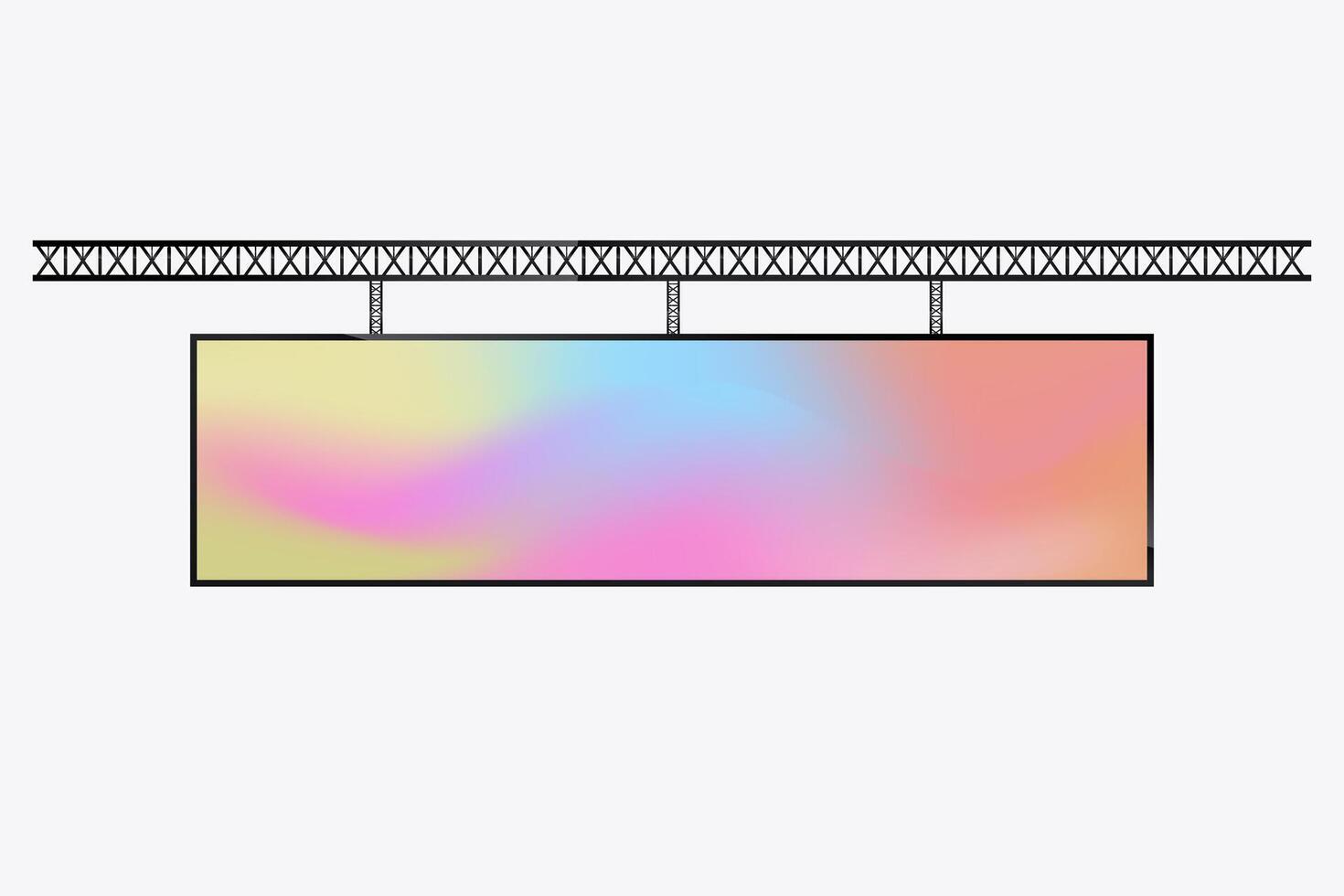 A Hanging LED Screen Mockup cross the street for long realistic screen light box. the Illuminated technology long screen cross the road for advertising lightbox vector