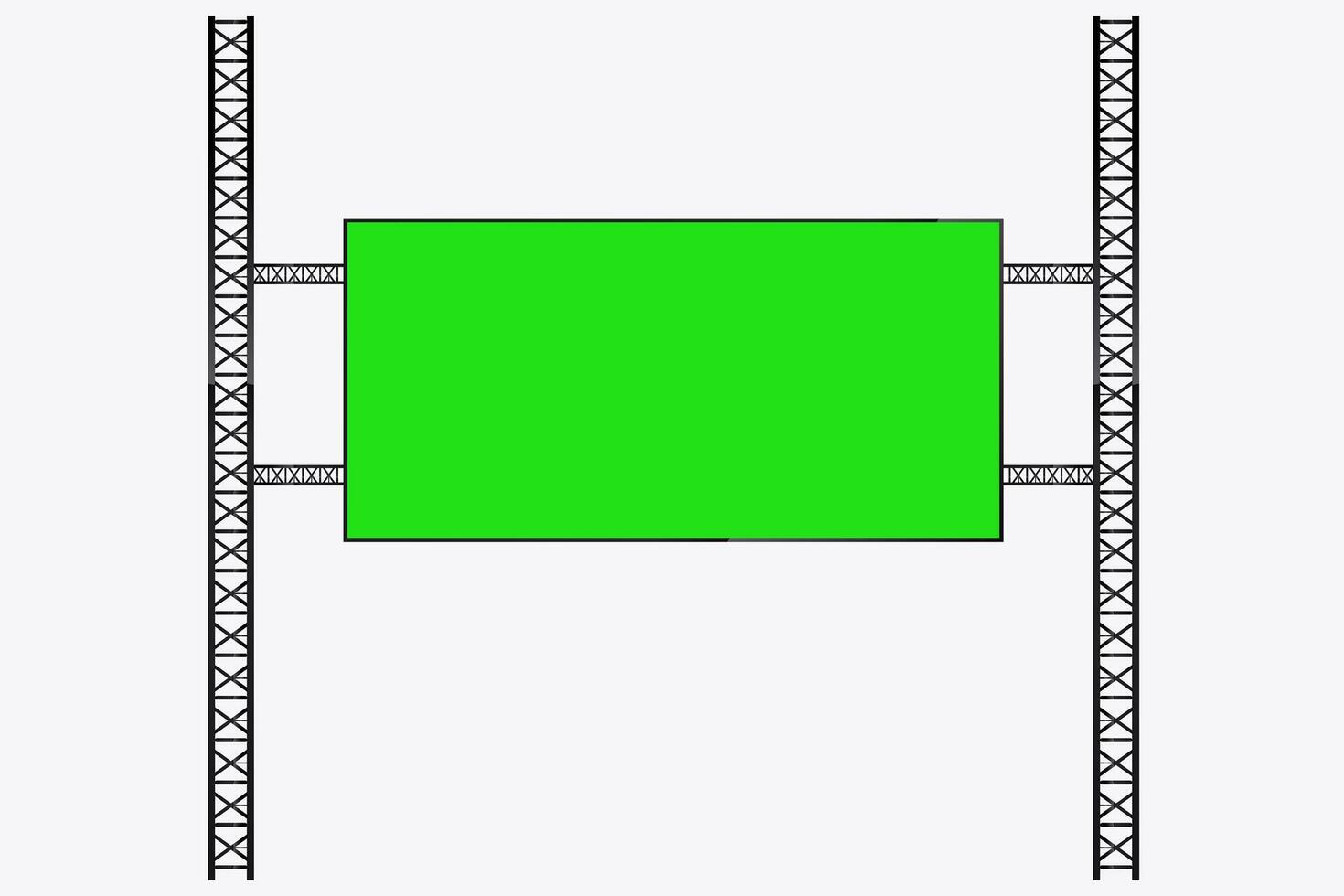 A Hanging LED Mockup green screen on two columns used for advertising SIGN in light box on the street, Digital Grenn screen LED technology for realistic screen vector