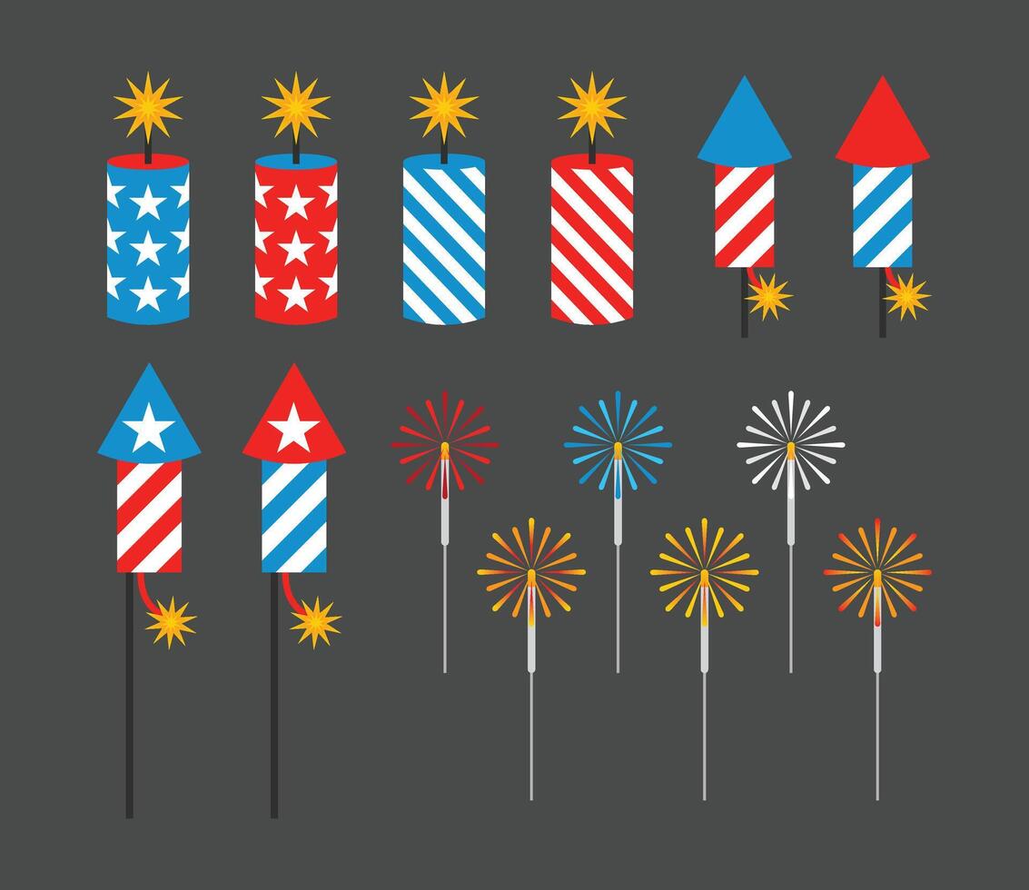 Red White and Blue Sparklers and Rockets, Candles, Fireworks, Fourth of July, Independence Day, Memorial Day vector